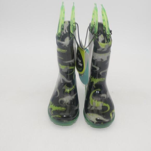 NEW Western Chief Dinosaur Light Up Rain Boots Green Pull Up Toddler Boys 5 - Picture 6 of 9